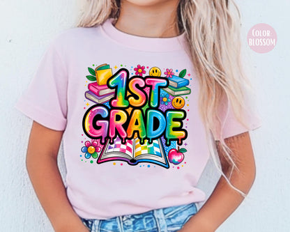 Retro First Grade Comfort Colors Shirt - Back to School Tee