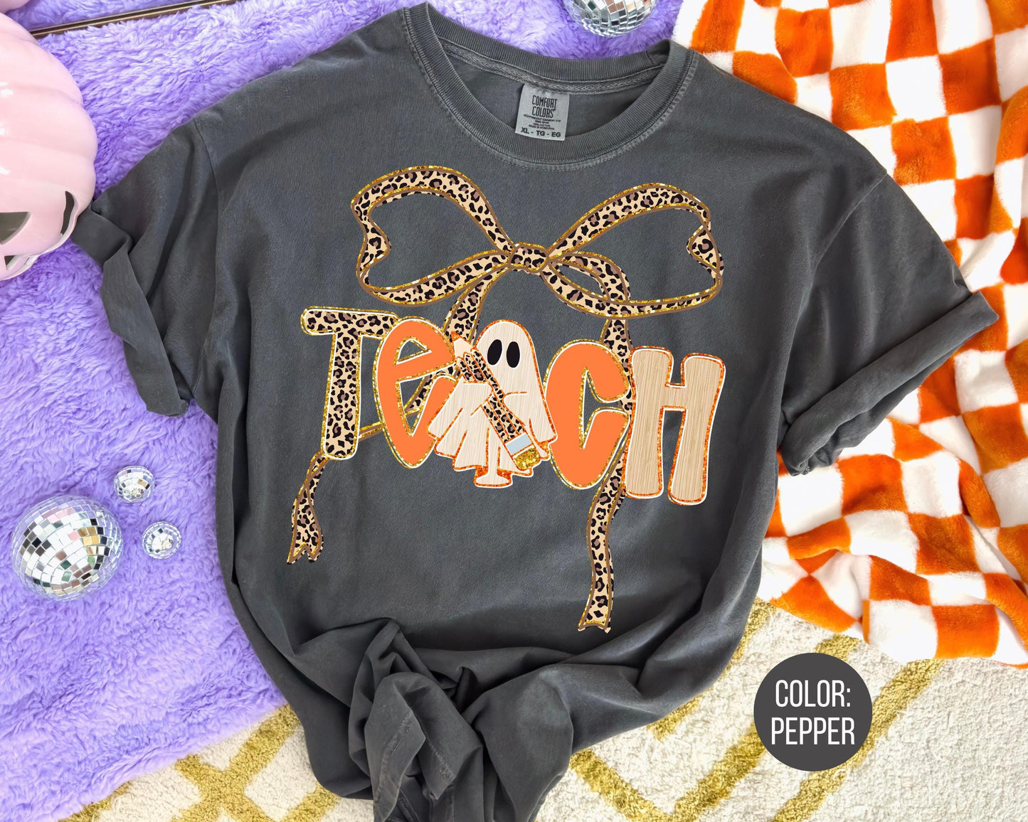 Comfort Colors Halloween Teacher Shirt: Leopard Coquette Spooky Tee