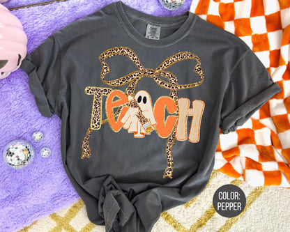 Comfort Colors Halloween Teacher Shirt: Leopard Coquette Spooky Tee