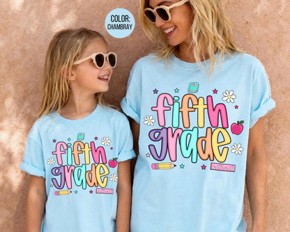 Comfort Colors® Colorful Preppy Fifth Grade Shirt, 5th Grade Teacher Shirts
