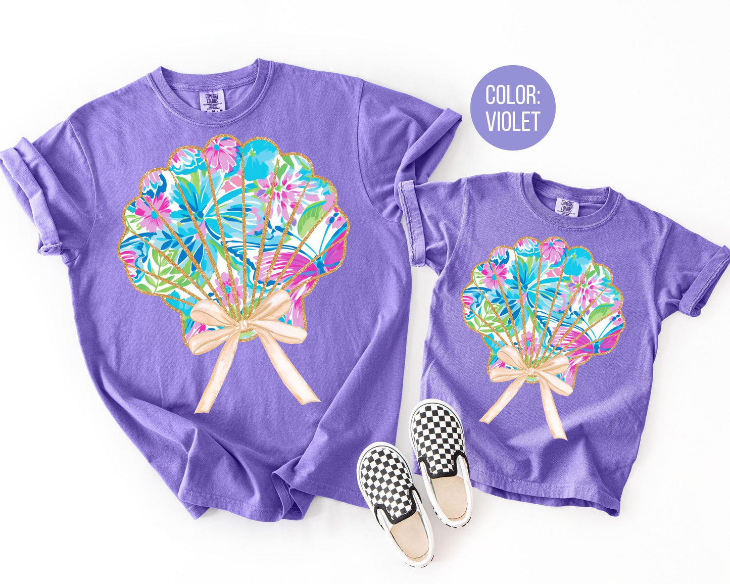 Comfort Colors® Floral Coquette Clam Shirt, Girls Beach Shirts