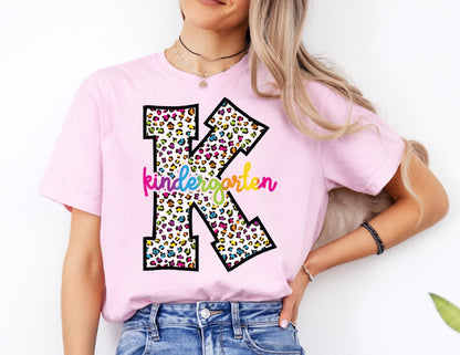 Comfort Colors Leopard Kindergarten Shirt: Back to School Teacher Tee
