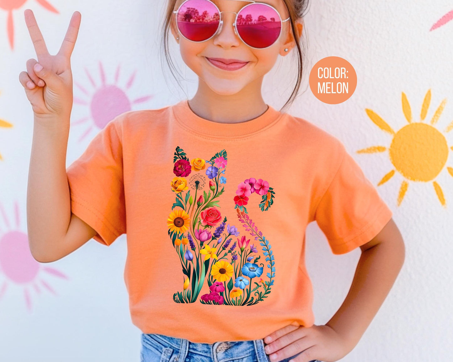 Comfort Colors Floral Cat Shirt: Mommy and Me Matching Tee