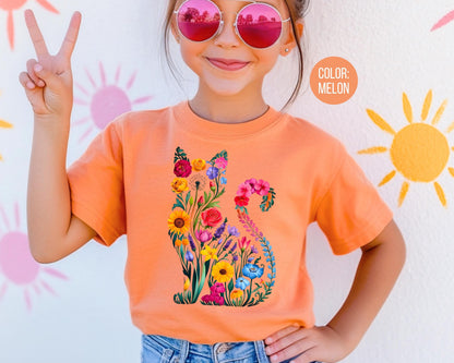 Comfort Colors Floral Cat Shirt: Mommy and Me Matching Tee
