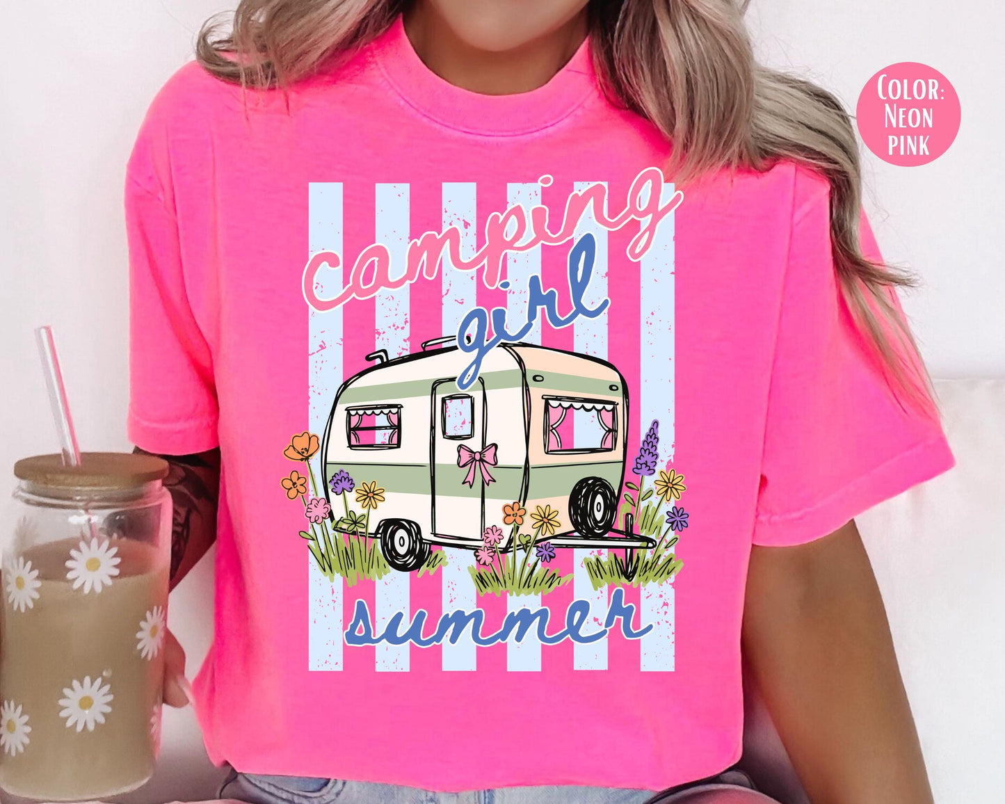 Comfort Colors Camping Girl Summer Shirt, Girls Camping Shirts