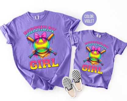 Comfort Colors Softball Birthday Girl Shirt, Girls Softball Tee