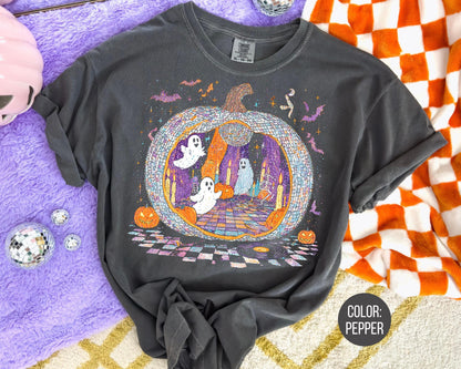 Comfort Colors Iridescent Disco Ghost Shirt: Trendy Halloween Tee