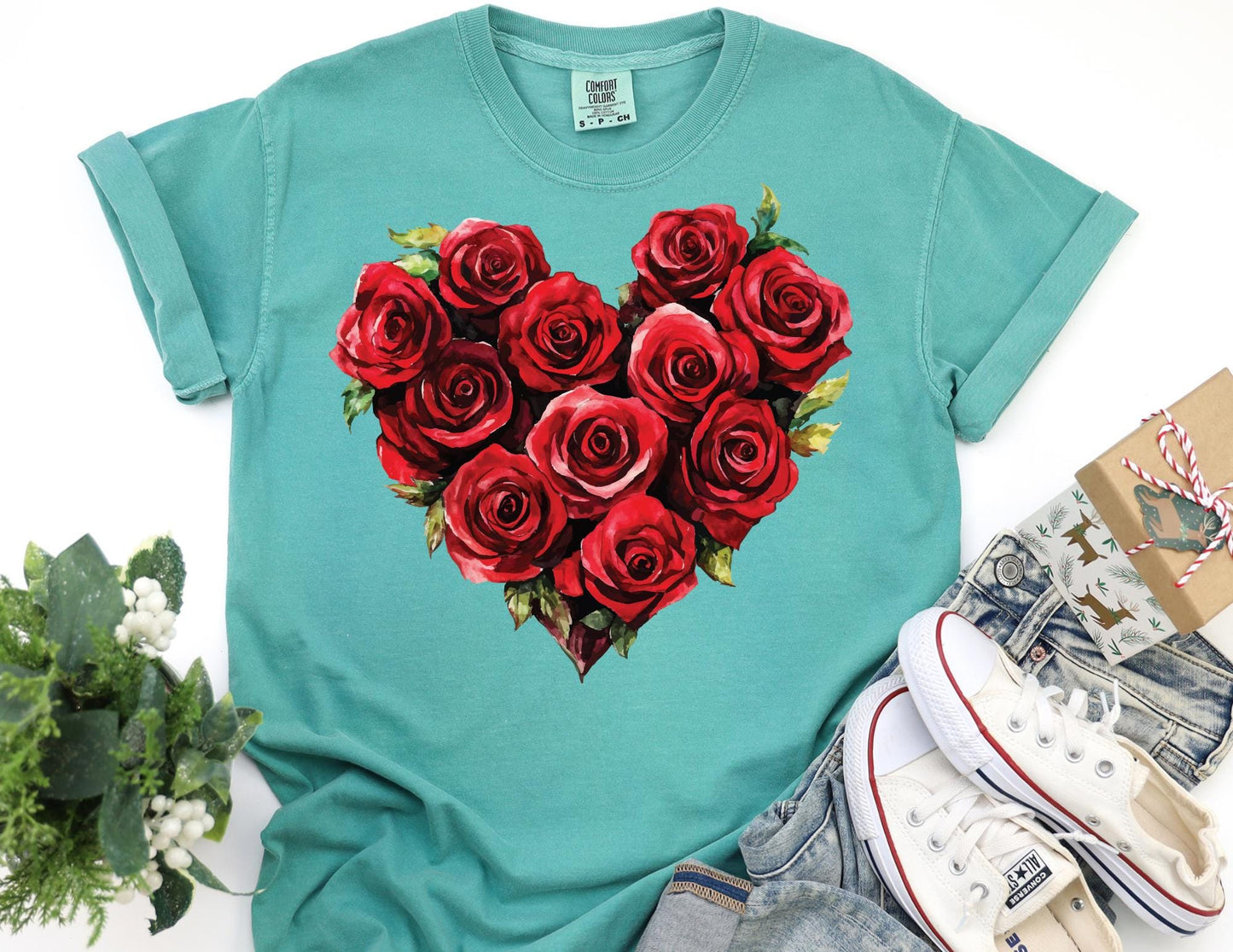Comfort Colors Rose Heart Shirt, Valentines Day Apparel