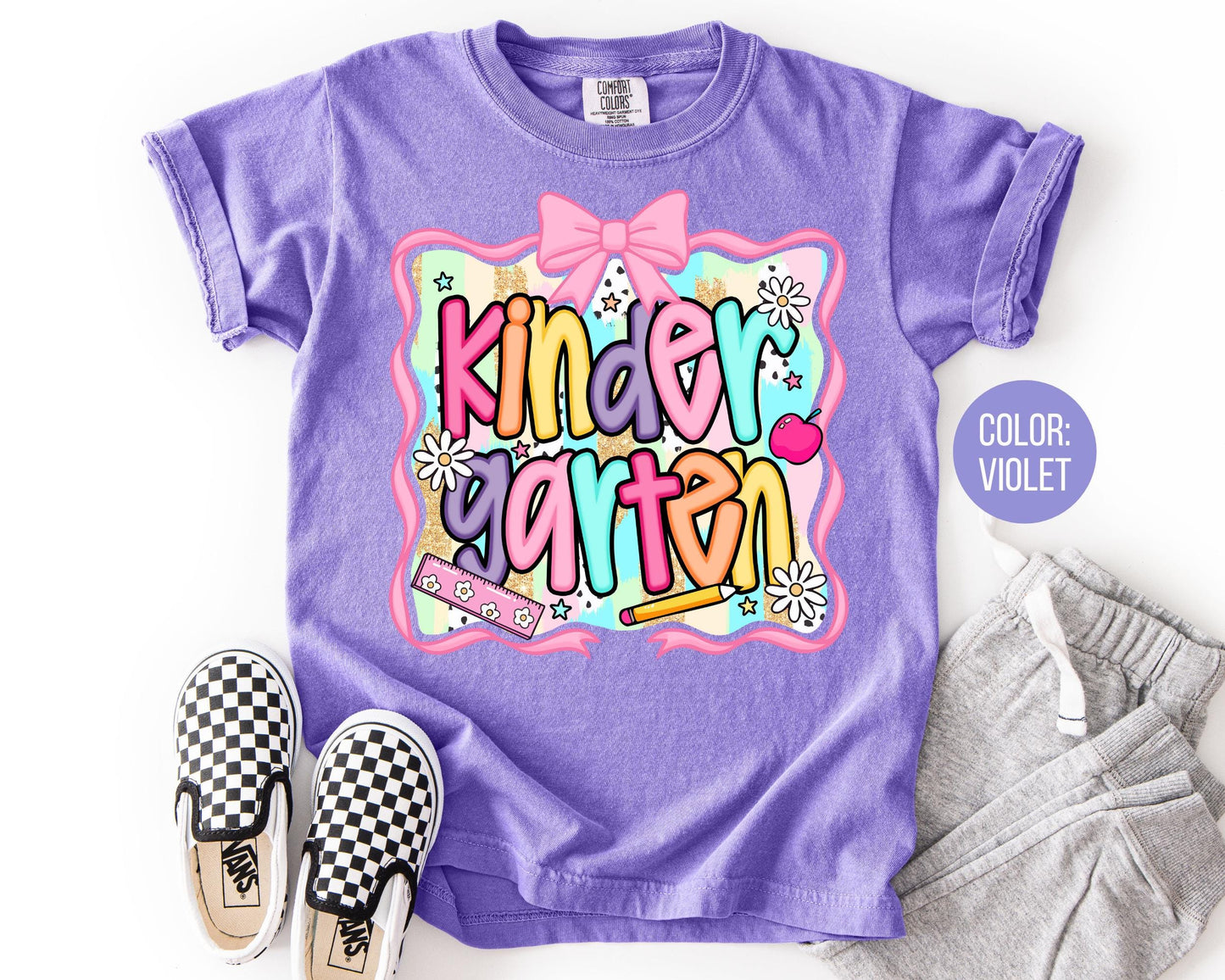 Comfort Colors Kindergarten Shirt: Preppy Coquette Back to School Tee