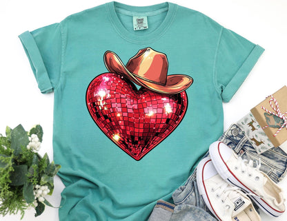 Comfort Colors Cowgirl Hat Heart Shirt, Valentine's Day Gift