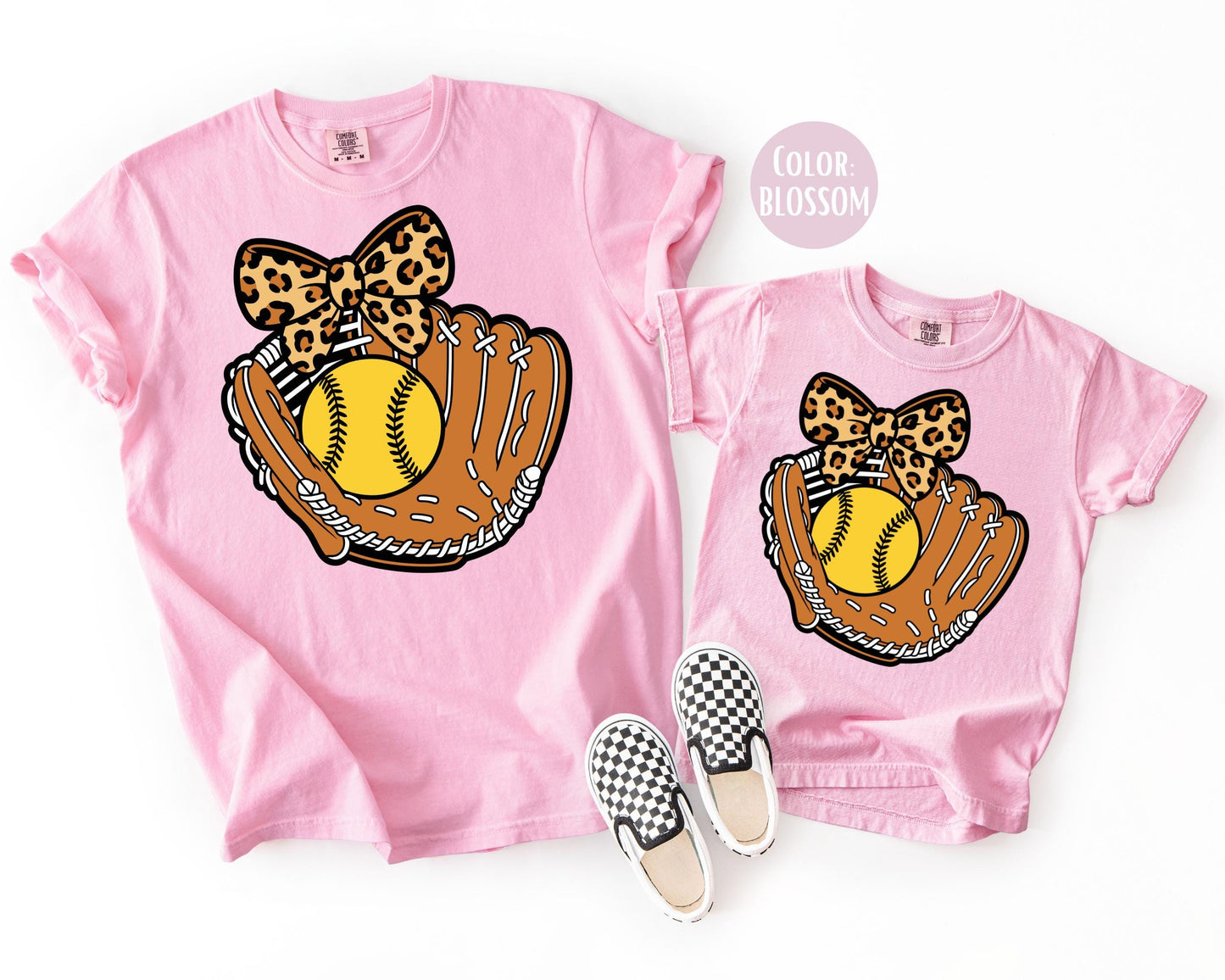 Comfort Colors Girls Leopard Softball Glove Shirt, Kids Softball Shirts