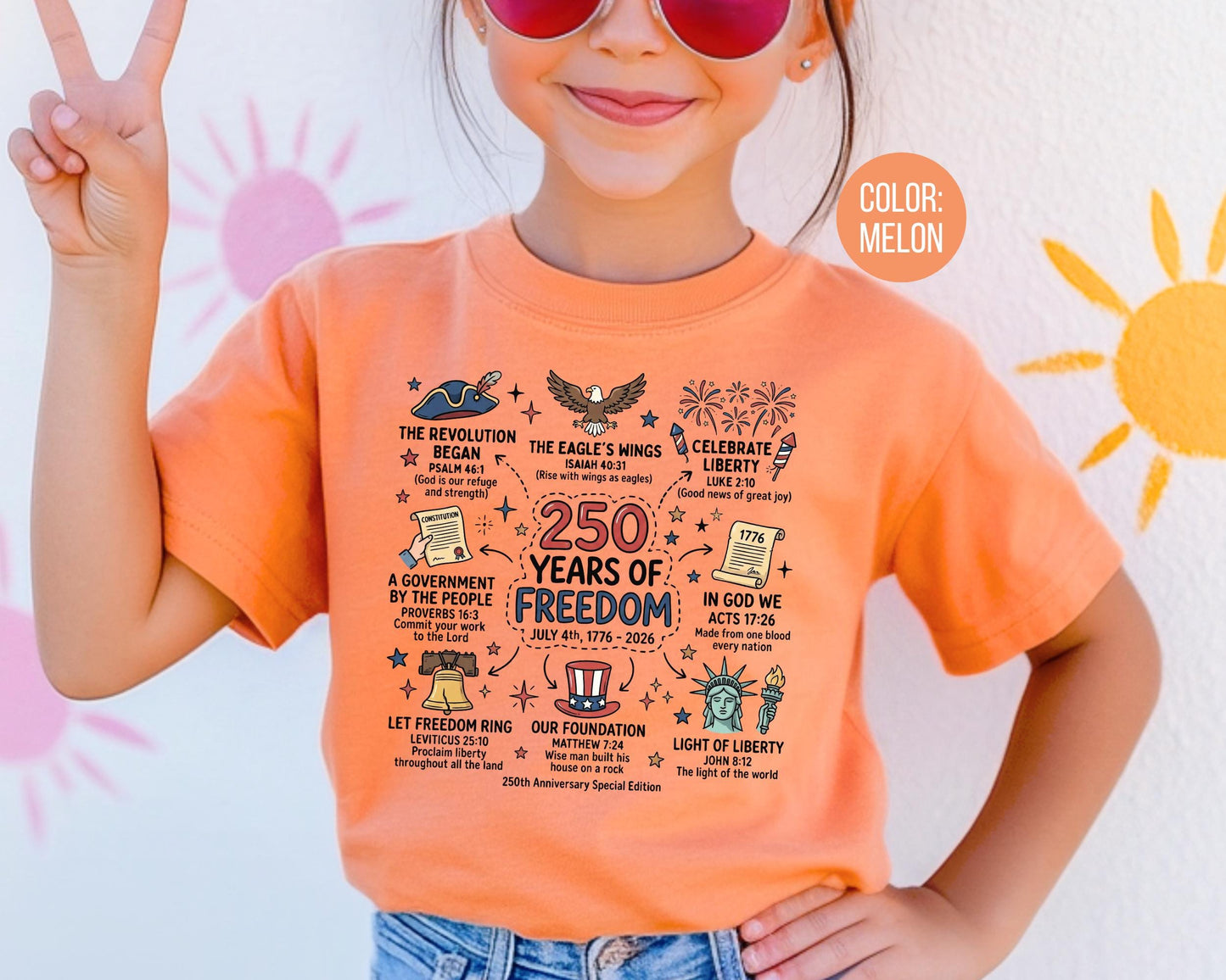 Comfort Colors 250 Years of Freedom Shirt, Christian 4th of July Shirts