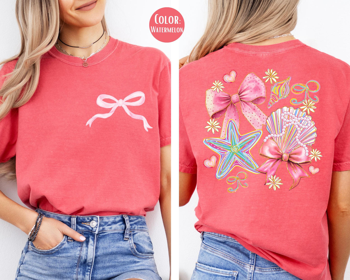 Comfort Colors Coquette Seashells Shirt, Girls Beach Shirts