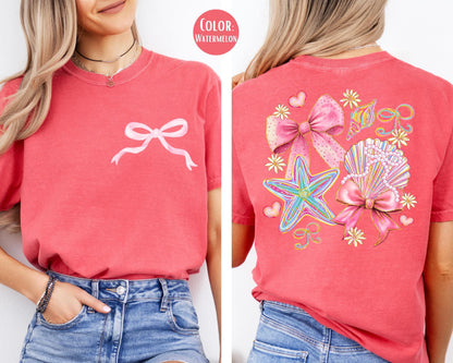Comfort Colors Coquette Seashells Shirt, Girls Beach Shirts