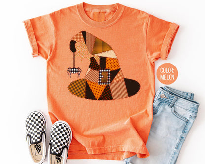 Comfort Colors Patchwork Witch Hat Shirt - Halloween Costume