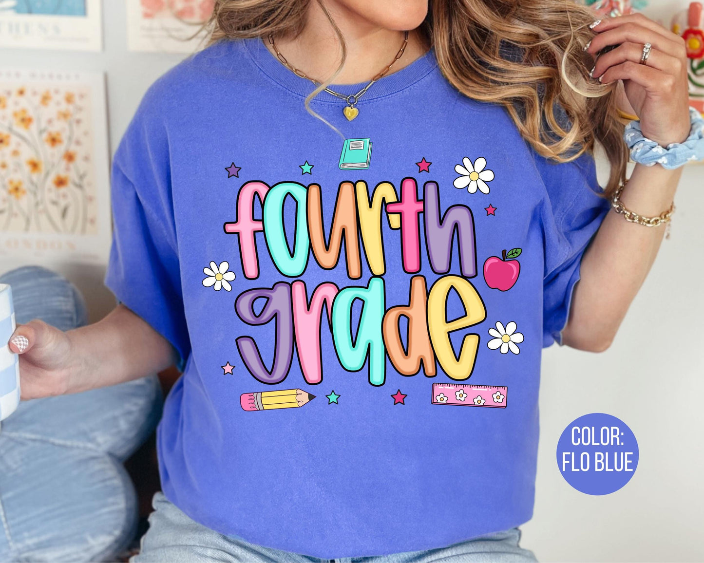 Comfort Colors® Colorful Preppy Fourth Grade Shirt, 4th Grade Teacher Shirts