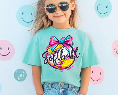 Girls Coquette Softball Shirt: Comfort Colors Youth Tee