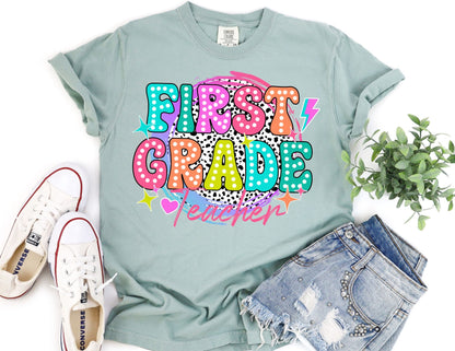 Comfort Colors First Grade Teacher Shirt: Retro Back to School Tee