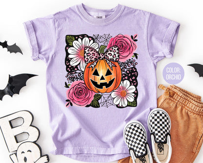 Comfort Colors Girls Pumpkin Shirt: Preppy Fall Halloween Tee