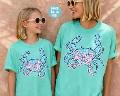 Comfort Colors® Preppy Blue Leopard Crab Shirt, Girls Coquette Crab Shirts