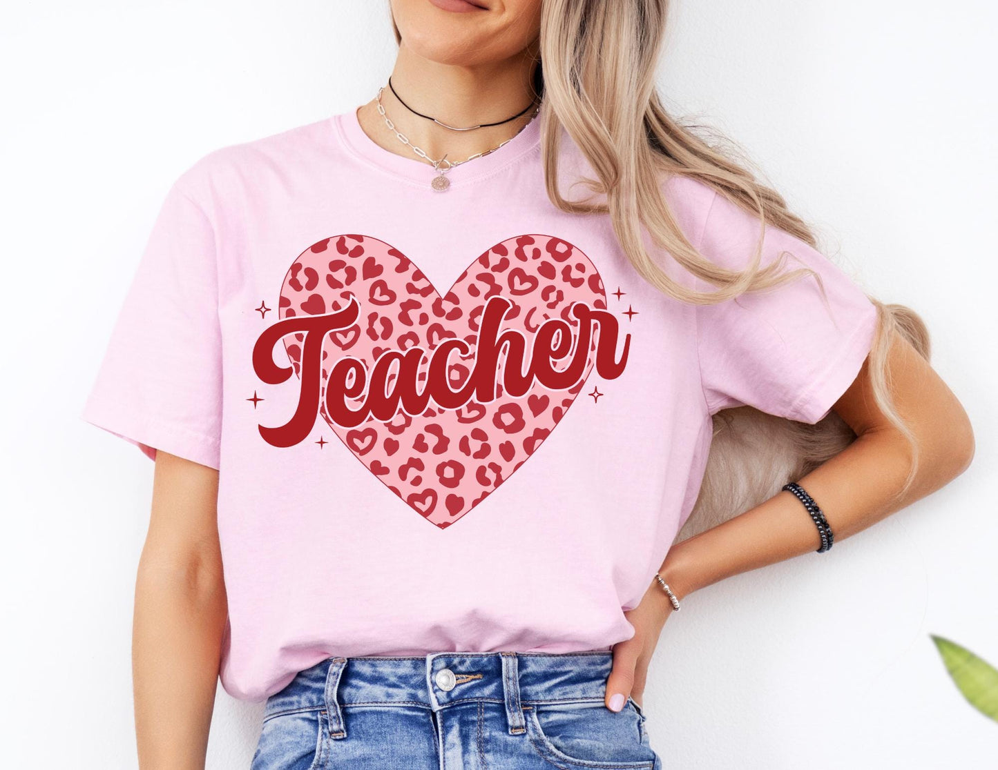 Comfort Colors Teacher Valentine Shirt: Leopard Heart Tee