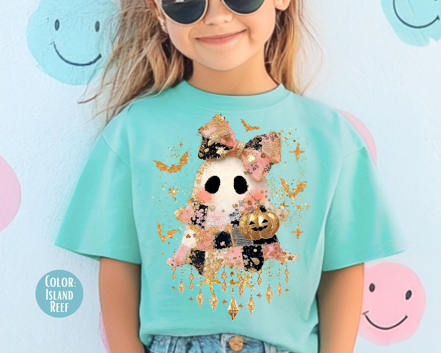 Comfort Colors Gold Foil Ghost Shirt - Kids Halloween Tee