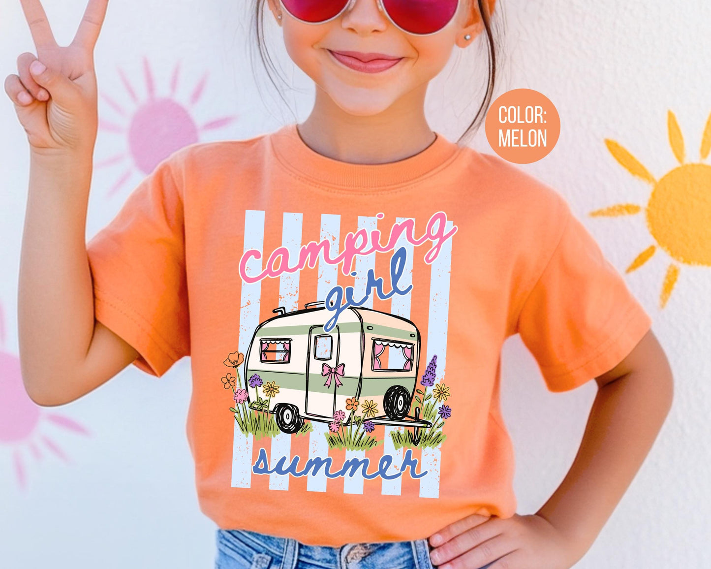 Comfort Colors Camping Girl Summer Shirt, Girls Camping Shirts