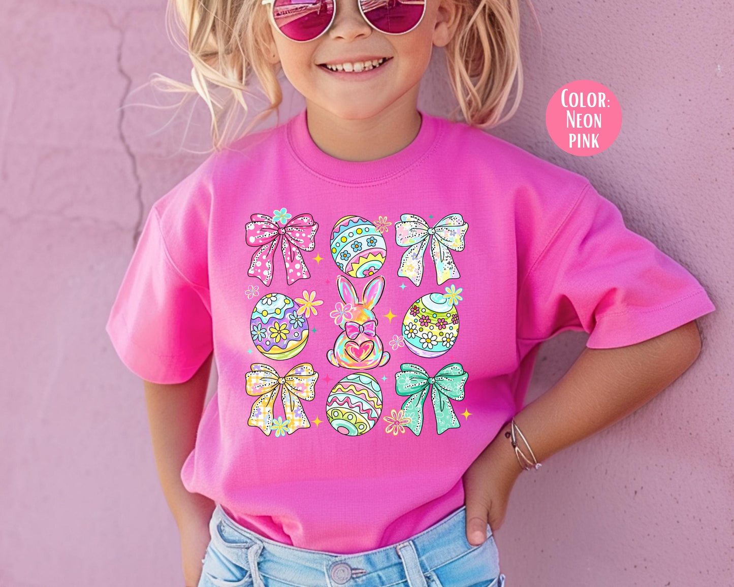 Comfort Colors® Girls Easter Egg Shirt, Kids Coquette Bow Easter Shirts