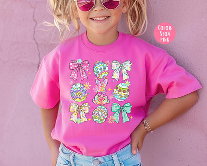 Comfort Colors® Girls Easter Egg Shirt, Kids Coquette Bow Easter Shirts
