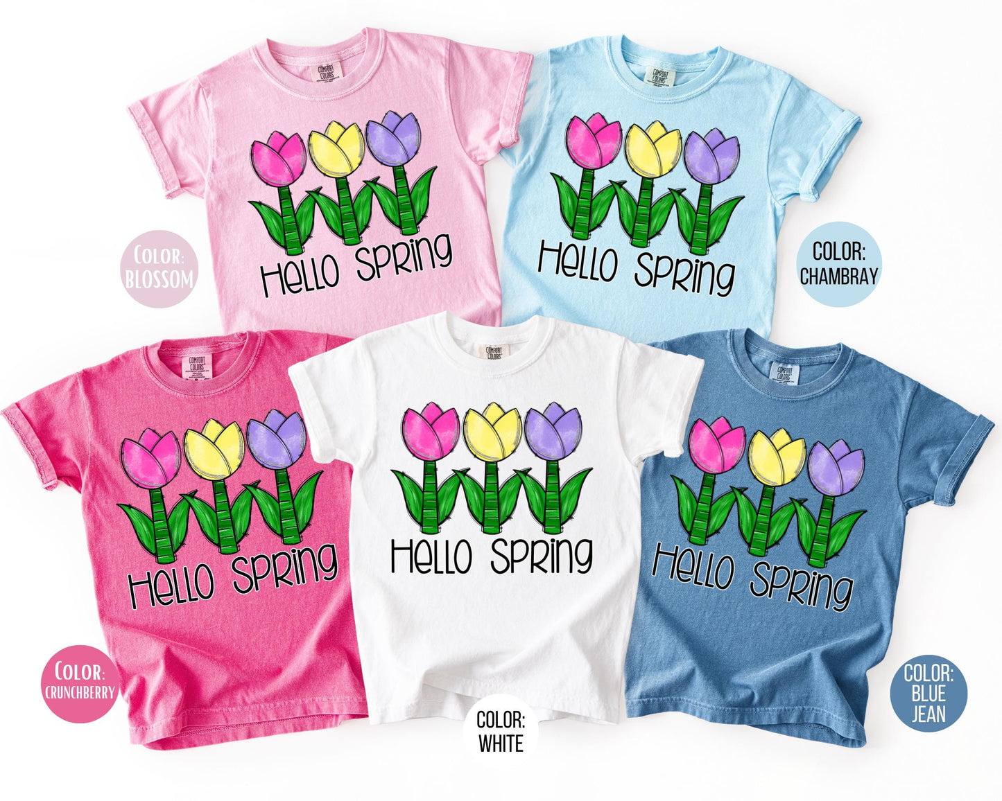 Comfort Colors® Hello Spring Shirt, Girls Spring Shirts, Tulip Tee for Girl