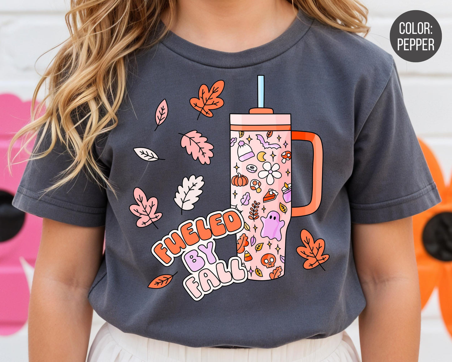 Comfort Colors Fueled By Fall Shirt: Matching Mommy and Me Tees, Fall Tumbler T-shirt