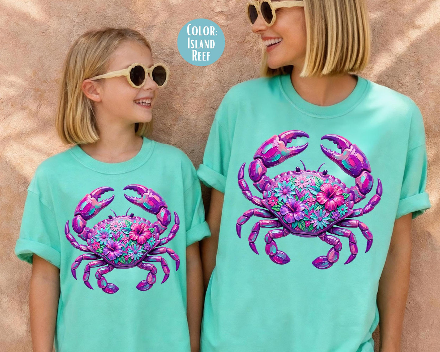 Comfort Colors® Floral Purple Crab Shirt, Mama and Mini Crab Shirts