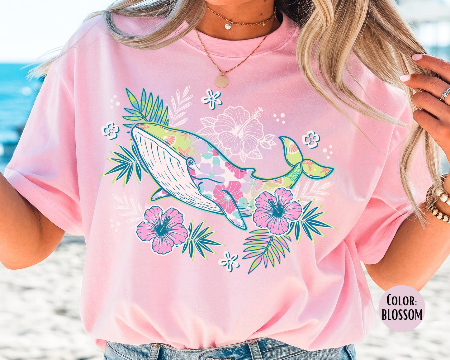 Comfort Colors® Preppy Floral Whale Shirt, Summer Beach Shirts