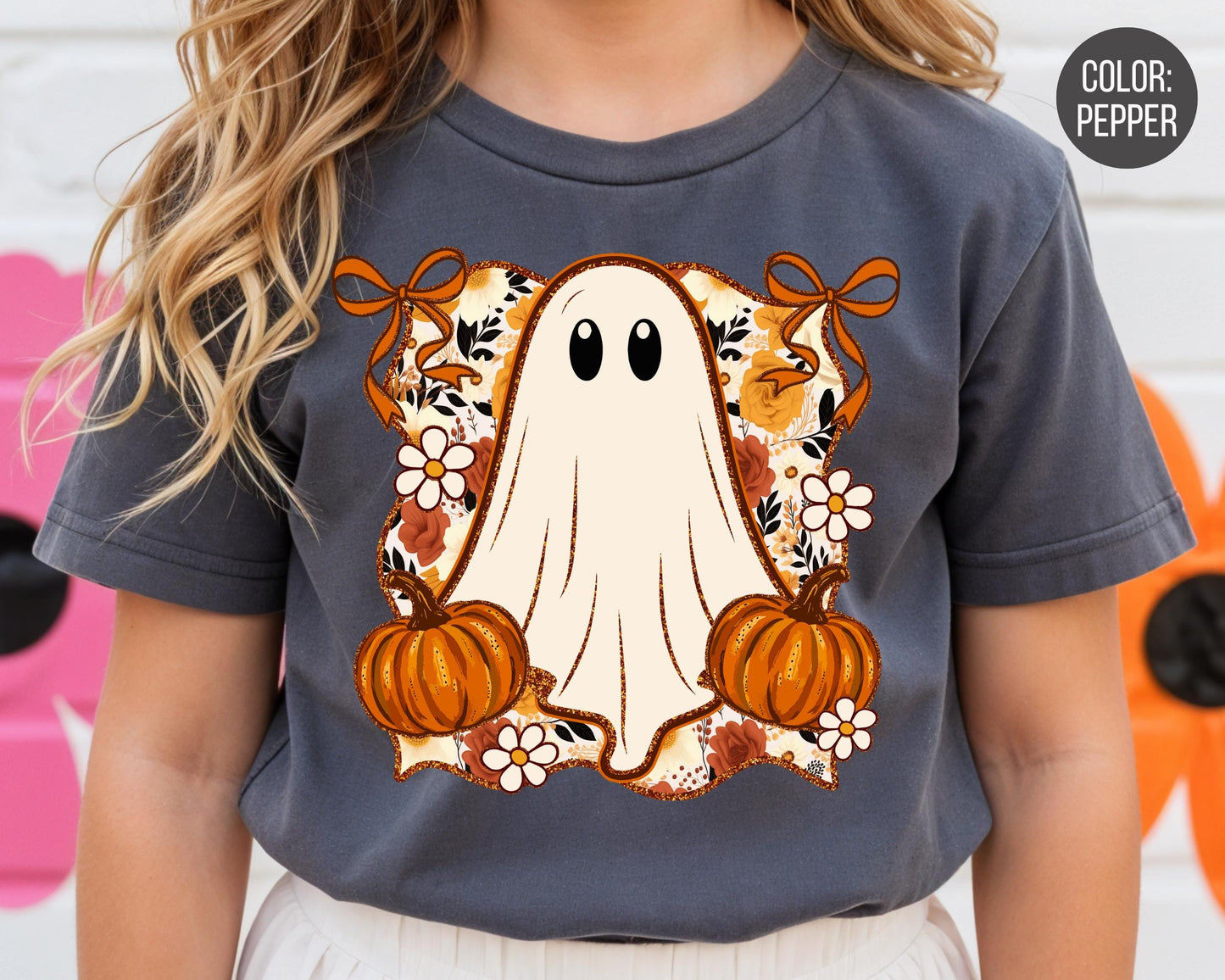 Comfort Colors Fall Ghost Shirt, Pumpkin Graphic Tee