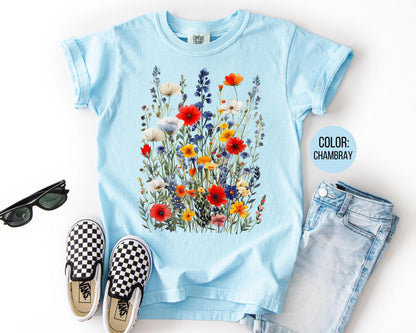 Comfort Colors Kids Wildflower Shirt: Girls Floral Tee