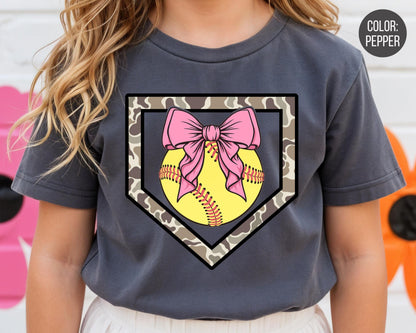 Comfort Colors Girls Camo Softball Shirt, Kids Softball Shirts