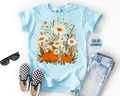 Comfort Colors Boho Fall Floral Pumpkin Shirt - Girly Thanksgiving Tee
