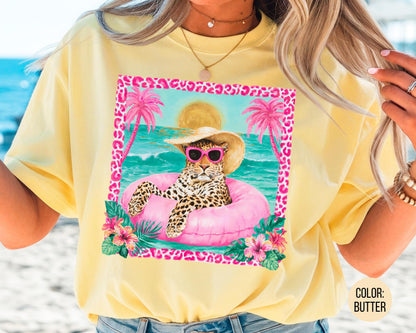 Comfort Colors Pink Leopard Beach Shirt, Leopard Shirts