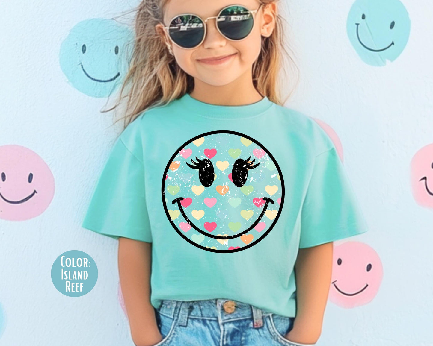Comfort Colors® Smiley Face Heart Shirt, Mommy and Me Heart Tee, Matching Valentine Shirts, Mom and Daughter Shirts, Retro Heart Shirt