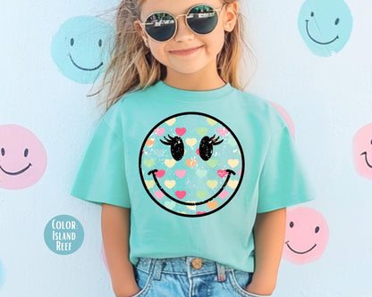 Comfort Colors® Smiley Face Heart Shirt, Mommy and Me Heart Tee, Matching Valentine Shirts, Mom and Daughter Shirts, Retro Heart Shirt