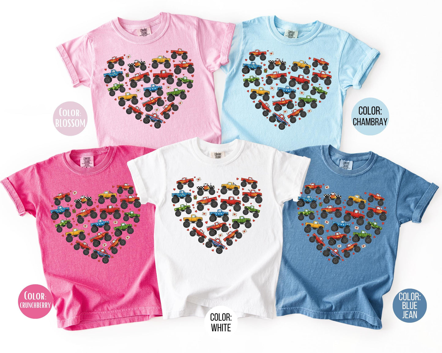 Comfort Colors® Boys Heart Monster Truck Shirt, Kids Valentines Day Shirts