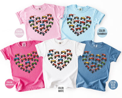 Comfort Colors® Boys Heart Monster Truck Shirt, Kids Valentines Day Shirts