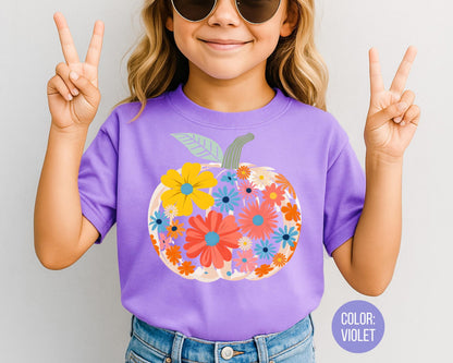 Comfort Colors Floral Pumpkin Shirt: Girls & Adults Fall Tee