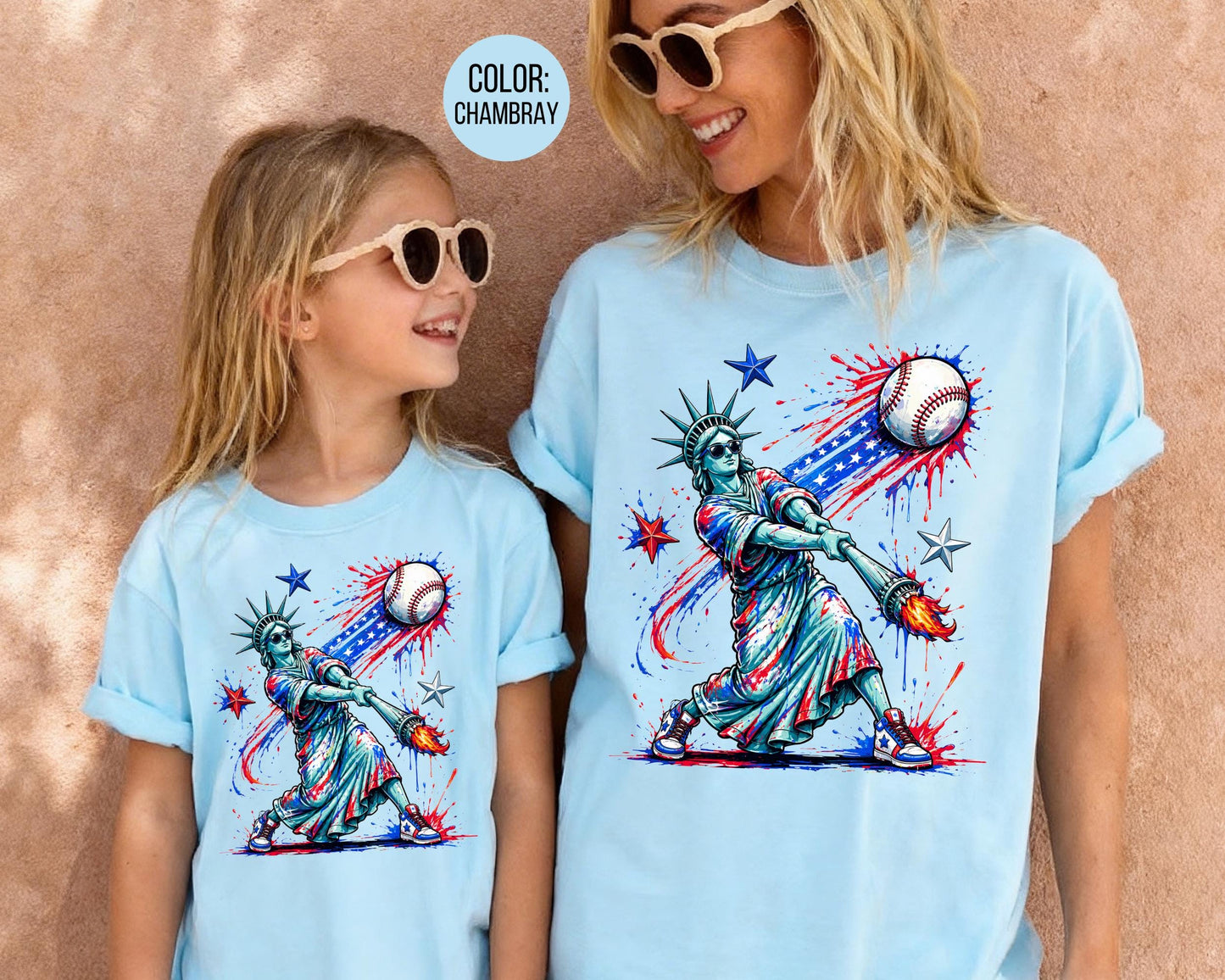 Comfort Colors Statue of Liberty Hitting Baseball Shirt, Funny 4th of July Shirts