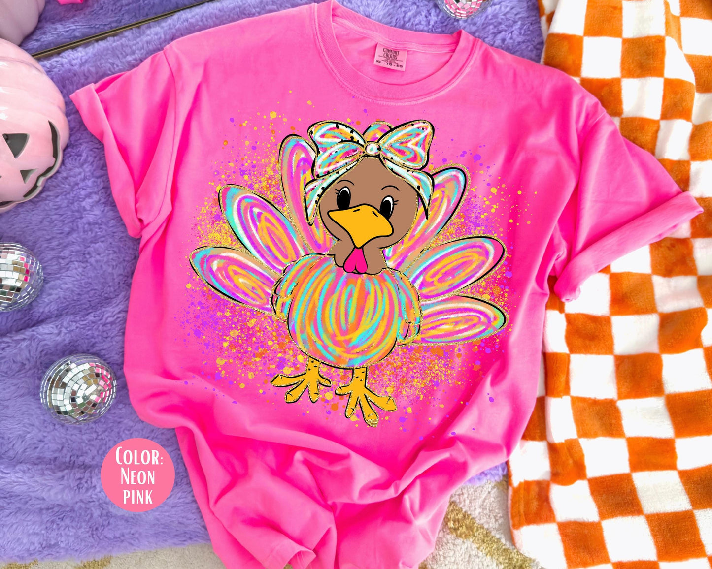 Comfort Colors Thanksgiving Turkey Shirt: Girls Watercolor Turkey Tee