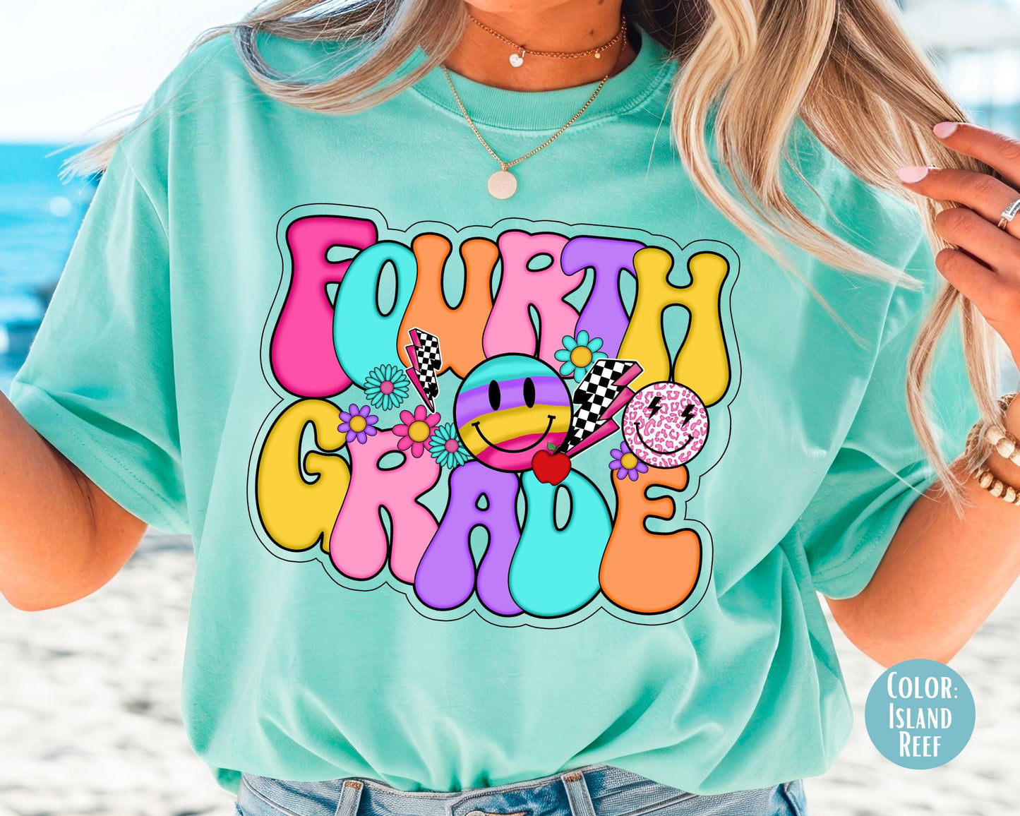 Comfort Colors® Smiley Retro Fourth Grade Shirt, 4th Grade Teacher Shirts