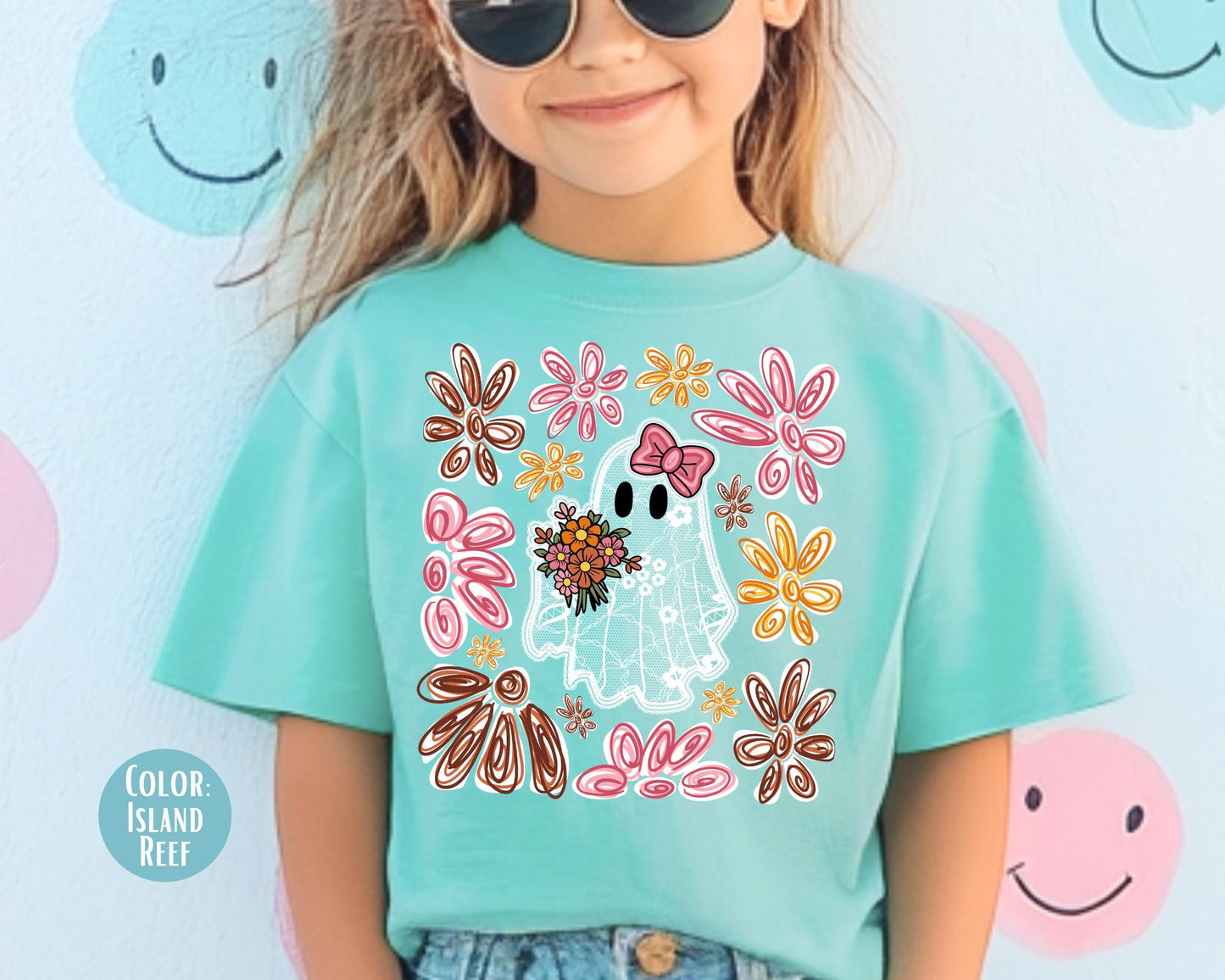 Comfort Colors Floral Lace Ghost Shirt - Halloween Kids Shirt