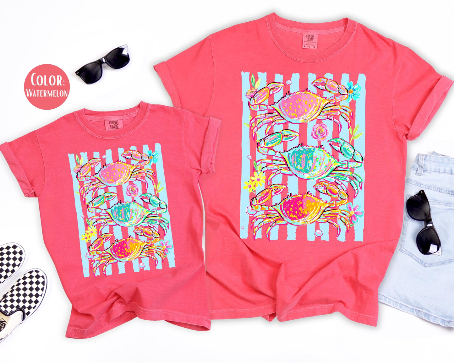 Comfort Colors® Preppy Floral Crabs Shirt, Girls Crab Shirts, Summer Tees