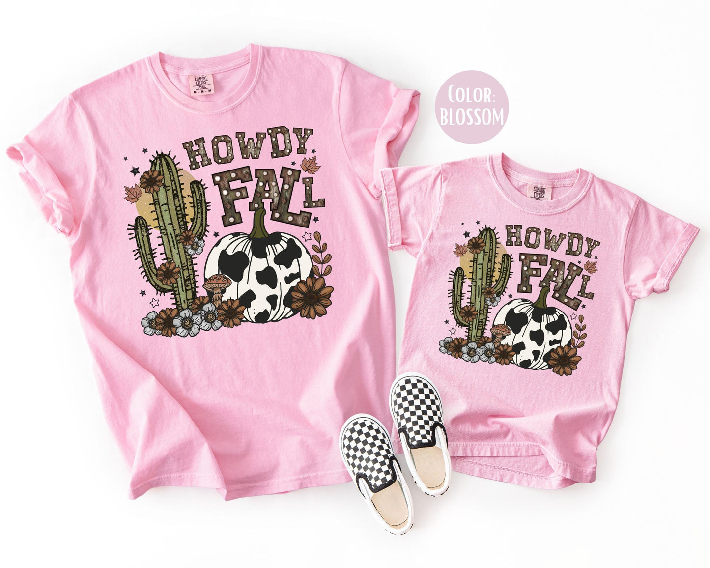 Comfort Colors Howdy Fall Shirt, Cow Print Shirts for Kids, Cowgirl Tee