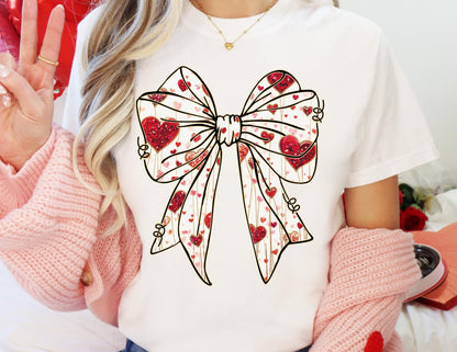 Comfort Colors Valentine Shirt: Coquette Bow with Hearts